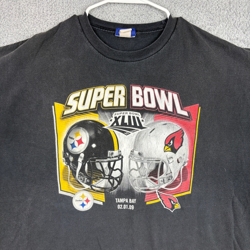 Vintage Super Bowl Shirt Men XL Black Steelers Cardinals Graphic Reebok XLIII 09